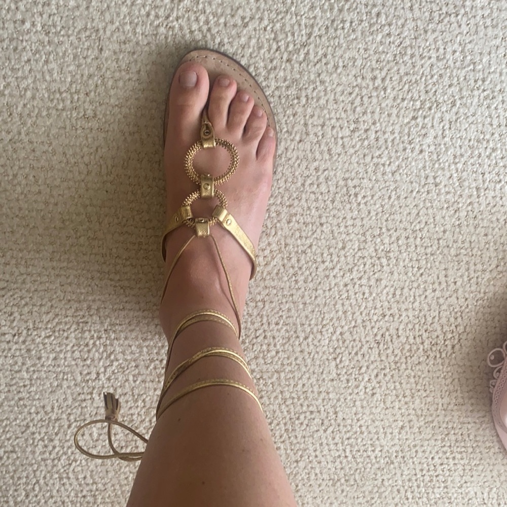 Lilly Pulitzer Sandals with ankle wrap.